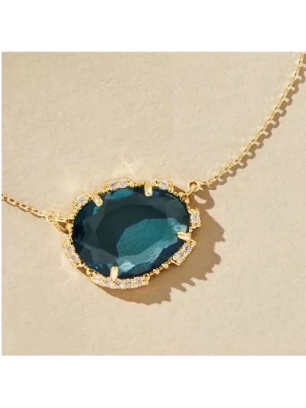 New! Anthropologie 18K Gold Plated Deep Blue Stone Necklace (3024) NWOT